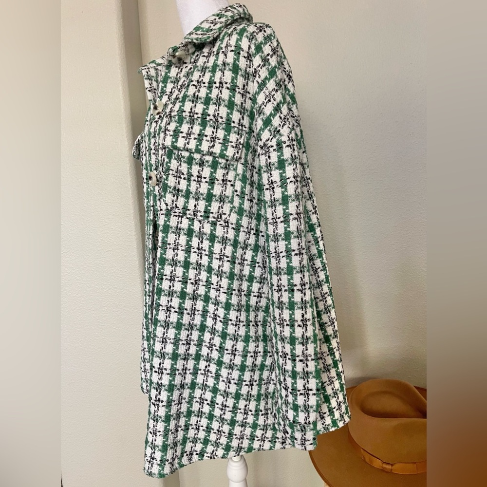 Clueless Preppy Kelley Green Tweed Shacket - Picture 6 of 7